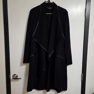 Marciano Women's Minimalist Draped Open Outerwear Black Faux Leather Trim XS